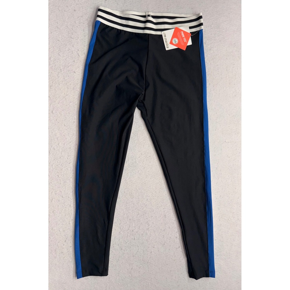Marika PWR-TEK Womens Black Blue White Striped Athletic Leggings KLL0572T Size M